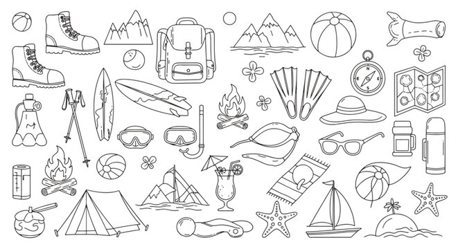 Summer Vacation Travel Icons Set.