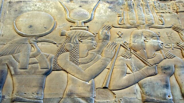 Egyptian relief Thoth and Hathor