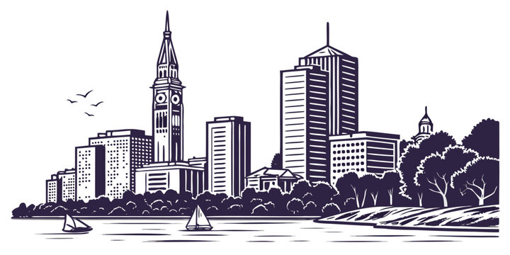 Perth Vector Skyline. Western Australia City Wall Art