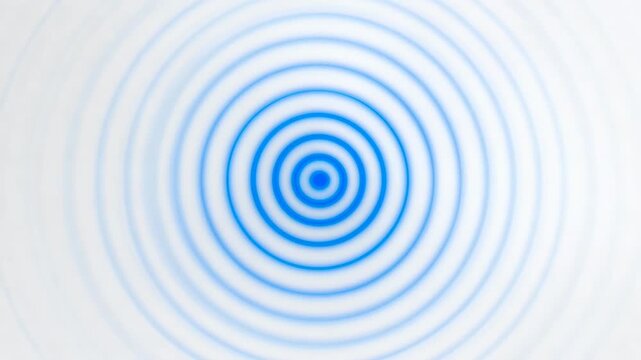 Blue concentric rings forming circular pattern in soft graphic style on white background, concept of waves and focus