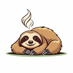 Fototapeta premium Cute Cartoon Sloth Relaxing with a Flame Symbol