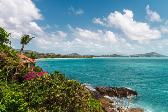 Tropical coastline view over Chaweng Noi bay and Chaweng Beach on Koh Samui island Thailand