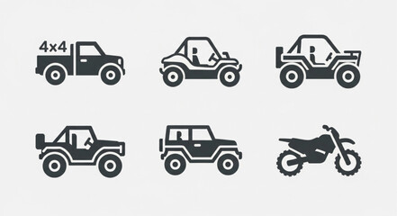 Collection of Off Road Vehicle Icons and Motorcycle. © Barr