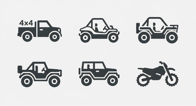 Collection of Off Road Vehicle Icons and Motorcycle.