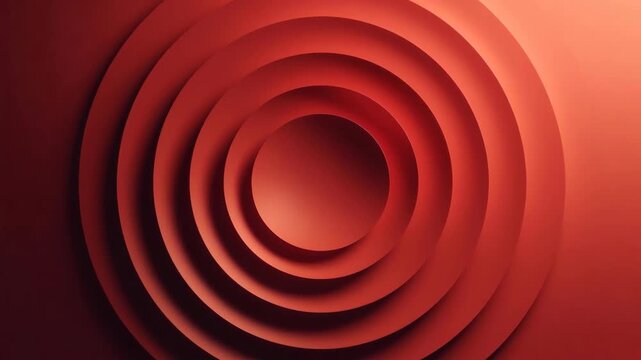 Red concentric layered circles in abstract style over gradient red background, expressing depth and motion