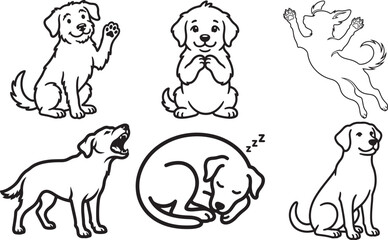 Obraz premium Funny Dog Bold Outline Silhouette Line Art Set