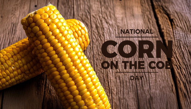 Fresh yellow corn on the cob placed on rustic wooden table for national corn day celebration