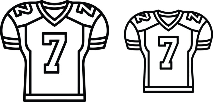 American football jerseys, number 7, black and white vector illustration, sports icons, athletic wear