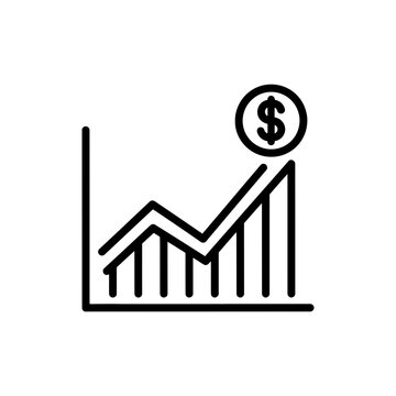 Revenue Tracking Chart Icon Black Outline Vector Illustration Isolated White Background