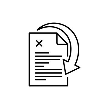 Returned Invoice Icon Black Outline Vector Illustration Isolated White Background
