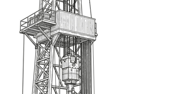Detailed illustration of oil rig equipment on white background