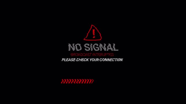 No Signal Broadcast Check Your Connection Glitch Effect On Transparent Background 4k video animation seamless loop, Suitable for dynamic event promotions and energetic visuals.