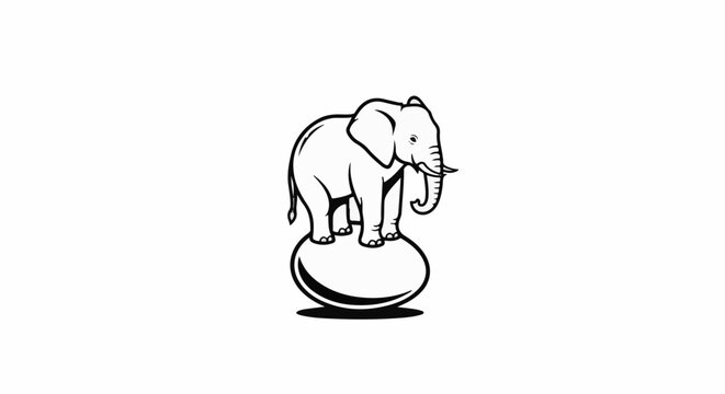 Stylized elephant balancing on a rounded object with a shadow