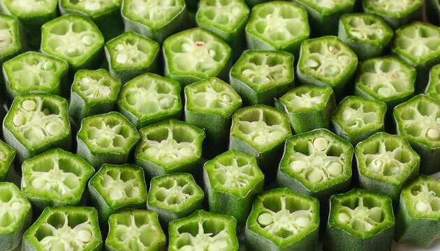 fresh green okra slices background texture pattern