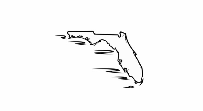 Stylized black outline of the state of Florida with water effects