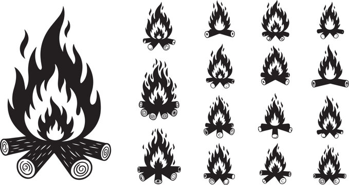 Campfire and bonfire flame silhouette vector illustration