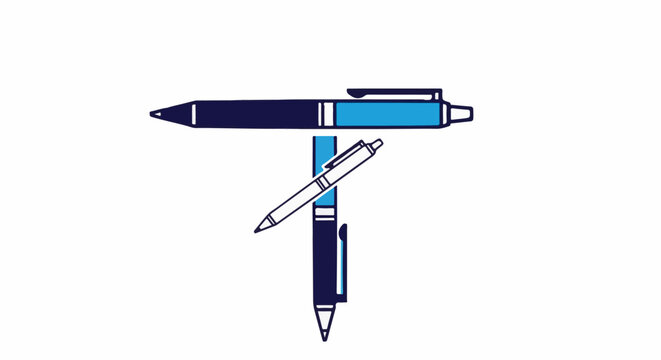 Two blue and dark blue pens arranged to form a letter T