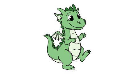 Fototapeta premium cute green cartoon dragon character walking in playful pose isolated on white