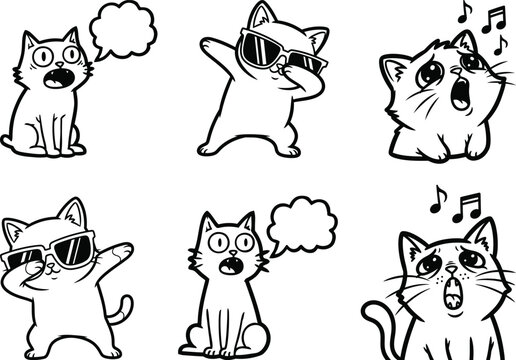 Funny Cartoon Cat Expressions and Dabbing Vector Set