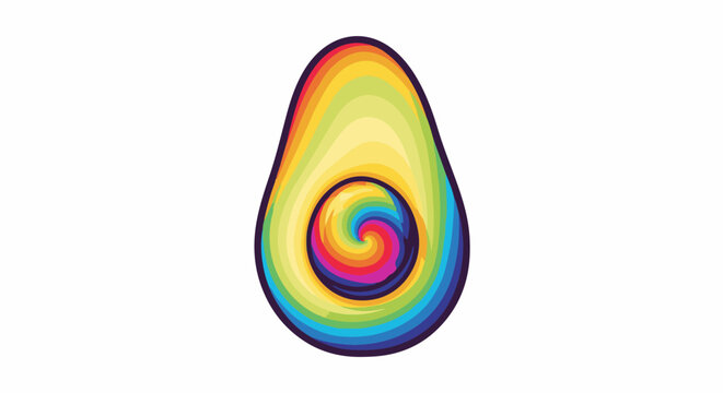 Sliced avocado with a psychedelic rainbow spiral swirl