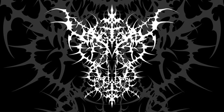 Abstract cyber sigilism neo-tribal vector. Gothic sharp thorn sigil for streetwear and tattoo design. Aggressive black and white y2k style graphic illustration. Edgy horizontal background layout.