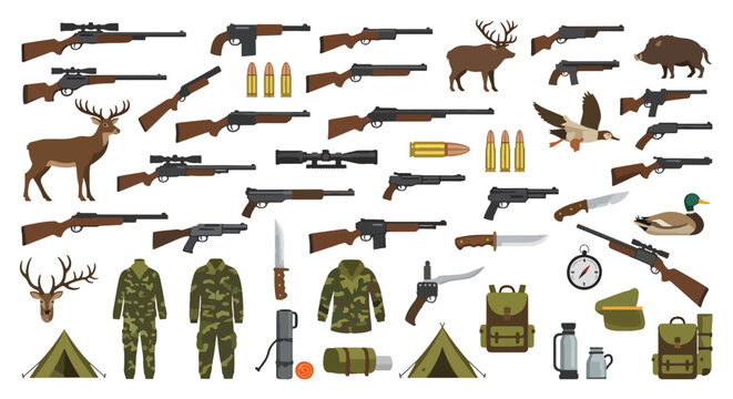Hunting gear and rifle equipment.
