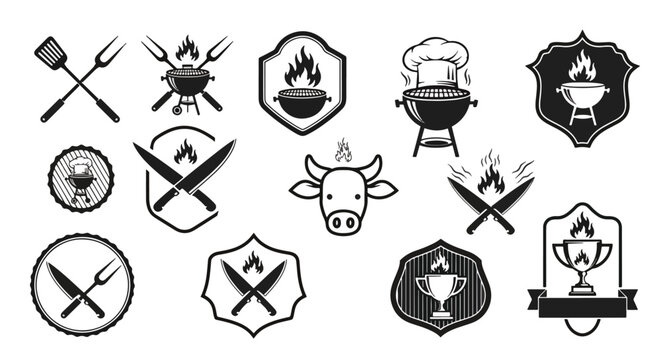 Black and white grill icons set.