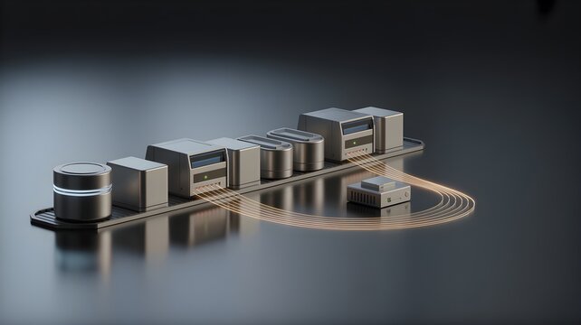 Modular industrial sensor array on a reflective surface representing factory automation and data acquisition.