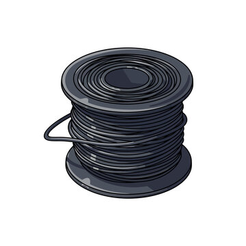 Coiled black electrical wire on spool