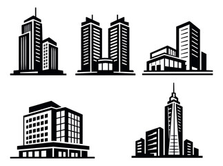 Obraz premium Graphic city buildings set featuring modern architecture for urban development projects