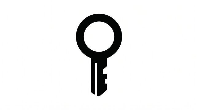 Black silhouette of a key with circular head and notched blade, symbolizing access, unlocking, and security in simplified universal icon design.