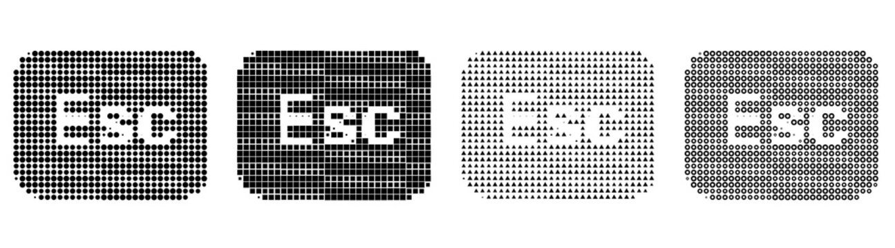 Set of pop art esc pictograms. Keyboard keys icon collection and design. Newspaper print illustration. Bold pop art aesthetic. Distressed magazine print finish.