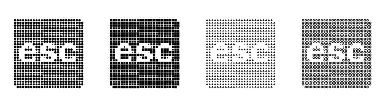 Retro halftone icons of esc mac on transparent background. Keyboard keys icon collection and design. Screen-printed retro design. Old-school silkscreen design.