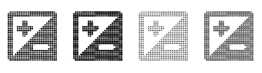 Fototapeta premium Set of circular dot exposure value pictograms. Photo video icon collection and design. Newspaper print illustration. Retro newspaper printing style. Vintage editorial illustration.