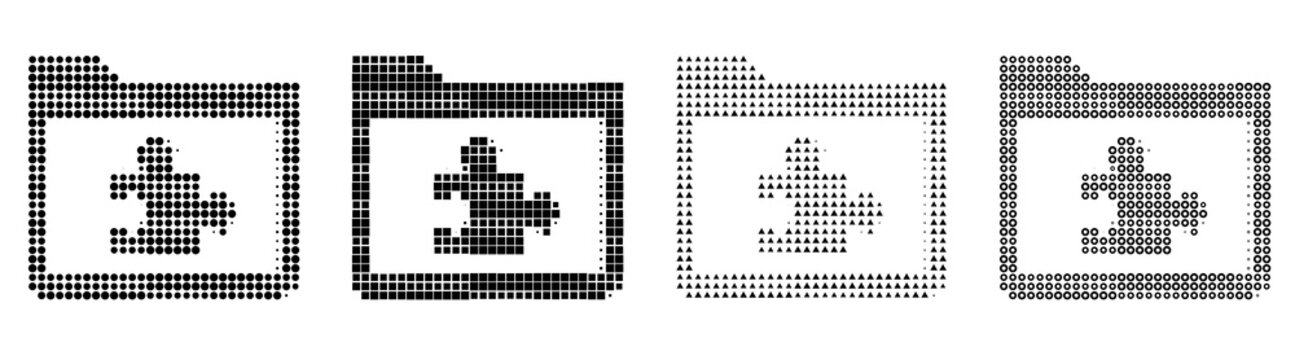 Vintage halftone extensions folder icons with crimson red duotone. Folders and files document storage. Editorial illustration. Classic comic book look.