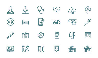 Fototapeta premium medical healthcare line icons set