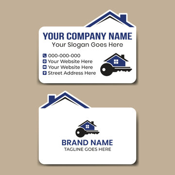 Modern Real Estate Die Cut Business Card Template with House Shape, Clean Corporate Identity Design