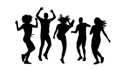 Fototapeta premium Four women dancing together in silhouette style isolated on transparent background, Vector