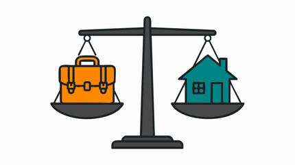 Naklejka premium Work-life balance symbol: A balanced scale symbolizes the harmonious equilibrium between the elements of career and home, representing the search for a fulfilling existence.