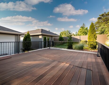 modern home backyard with composite deck and railing
