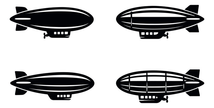 Silhouette blimp set featuring various airship designs for transportation concepts