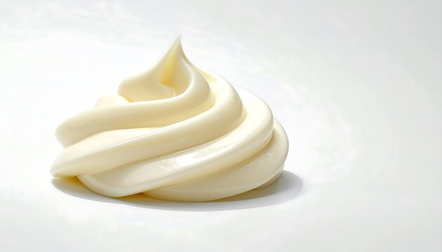 mooth cream swirl with soft glossy texture on a clean white background, creating a minimal dairy and dessert concept. Ideal for food advertising, cosmetic visuals, and product branding.
