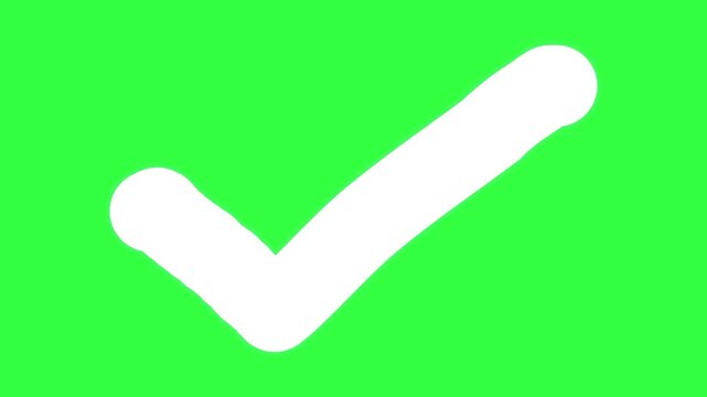 Premium White  Check Mark Animation - Hand Drawn Smooth Motion on Green Screen