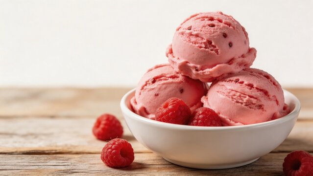 Raspberry ice cream in a bowl