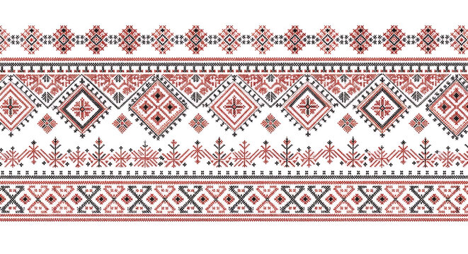 Seamless ethnic pattern with traditional ukrainian embroidery, crossstitch