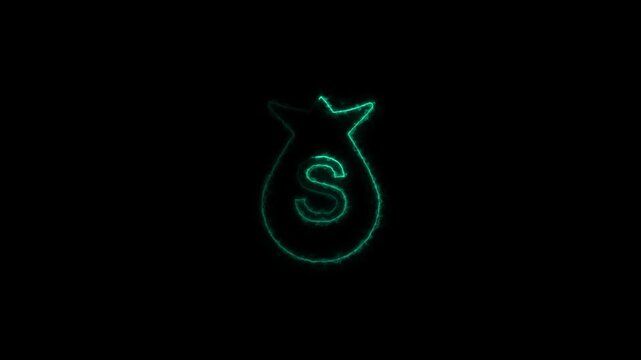 neon Dollar bag icon animation with neon line.