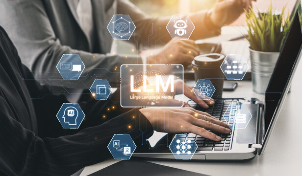 Large Language Model LLM processing data. Represents deep text learning, natural language processing NLP AI tech, transformer architecture, and generative AI deep learning future technology. Corpus