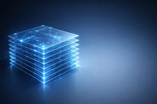 Futuristic data cloud storage concept with glowing digital layers. Ai generative
