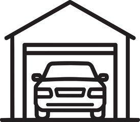 Obraz premium Automobile car parked inside home garage building editable line vector icon transport real estate property illustration