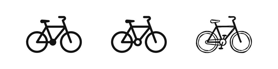 Fototapeta premium Bicycle Icon Set for Transport, Fitness, and Eco-Friendly Travel in Solid and Sketch Styles